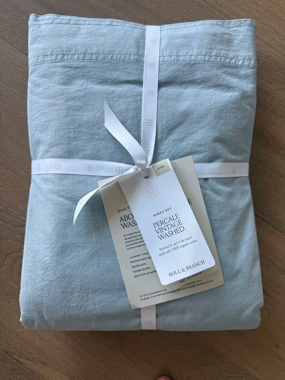 New Boll & Branch Luxury Percale Vintage Washed Sheet Set King Shore Blue
